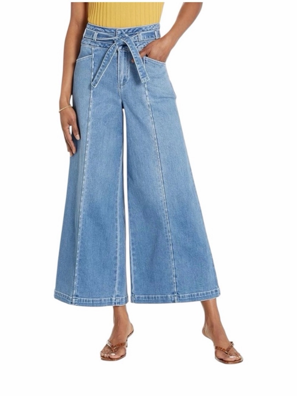 Paige Frankie inset wide leg belted crop jeans in Bristol size 30